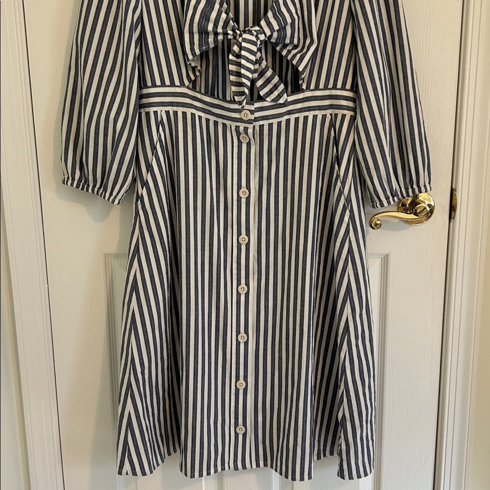 Madewell Shimmer Striped Tie-Front Bow Midi Dress Style H6748 New Size 14 - Picture 9 of 15